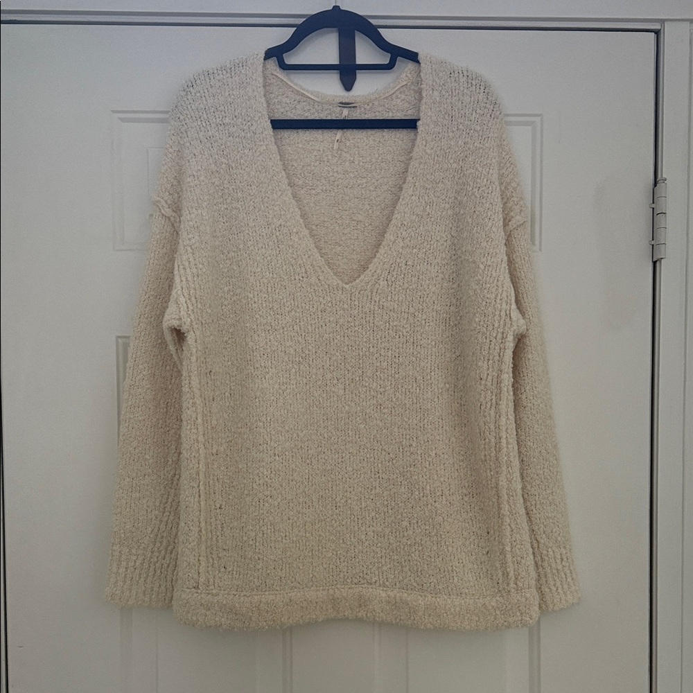 Free People Cream V-Neck Sweater